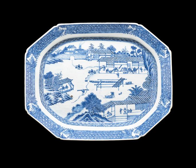 Chinese blue and white porcelain meat dish showing porcelain manufacture at Jingdezehn | MasterArt